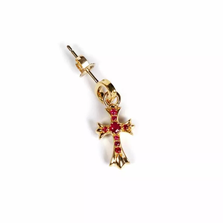 BABY CROSS CHARM EARRINGS WITH RUBIES