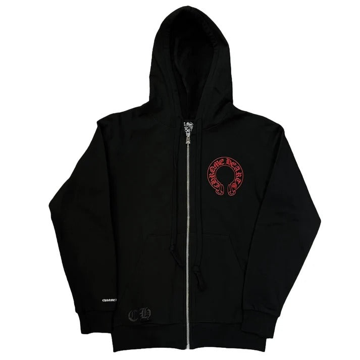 Black Chrome Hoodie With Red Cross