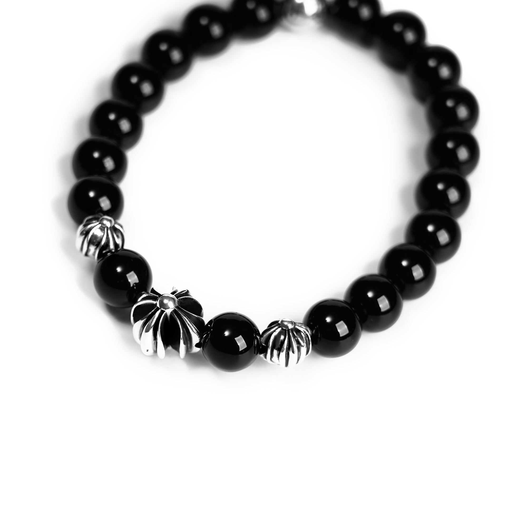 Chrome Hearts Onyx Bead Bracelet 8MM (4 Silver Beads