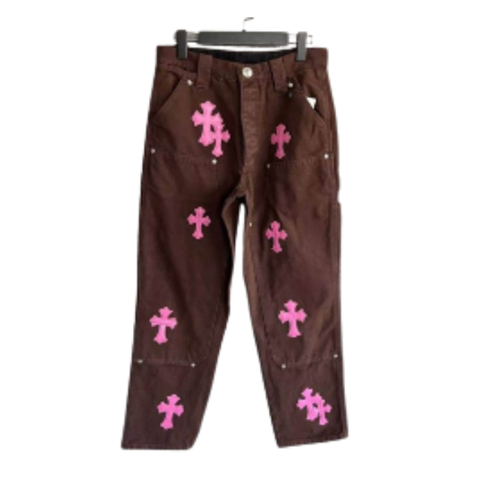 Chrome Style Brown Carpenter Hearts Pants