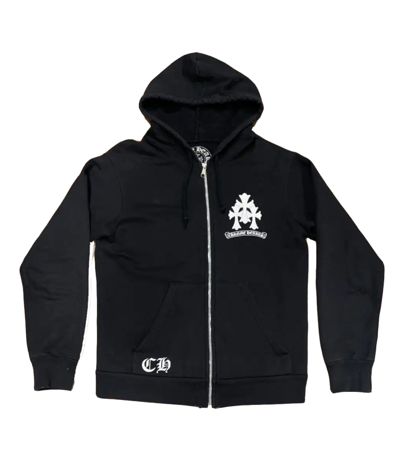 Chrome Hearts Triple Cross Logo Zip Up Hoodie