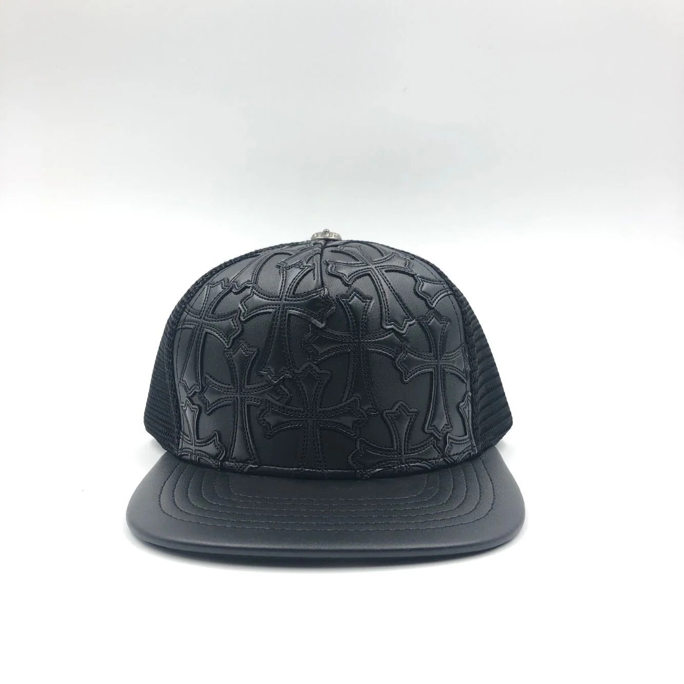 Chrome Hearts Cemetary Crosss Leather Stitched Trucker Hat